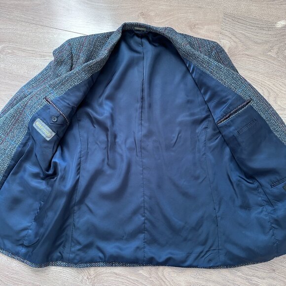 Tweed Plaid Herringbone Wool Blazer sz 46R - grey/blue - Picture 5 of 14